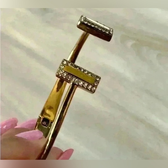 KATE SPADE Raising The Bar Women's Yellow Gold Tone Cuff Bracelet Crystals Pave - Picture 2 of 6